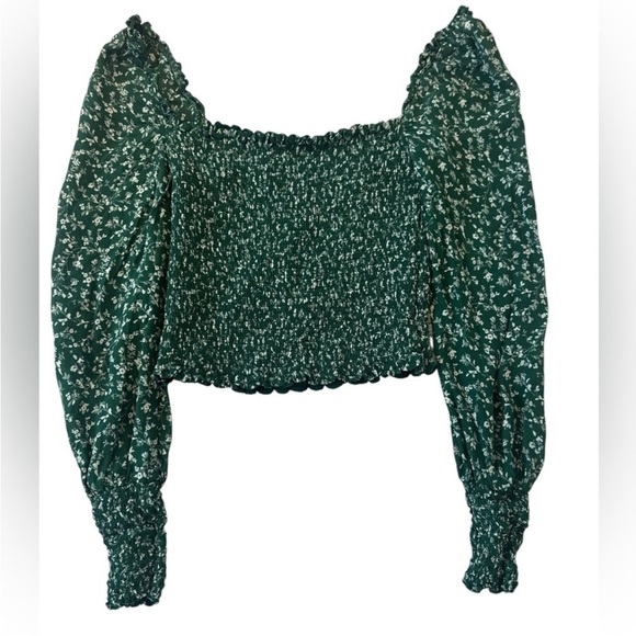 Reformation green floral pinto long sleeve smocked blouse top XS - Picture 10 of 14